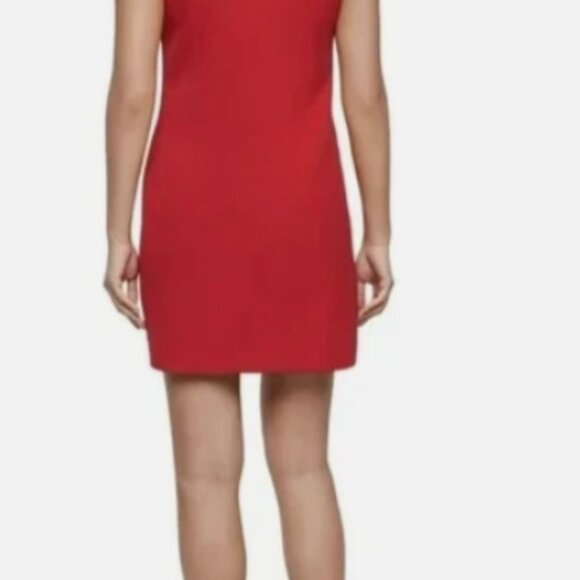 Express Women’s Red Sleeveless Shift Dress Size Medium Faux Pockets Career Work - Picture 2 of 11